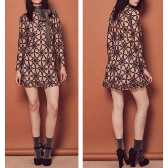 For Love & Lemons Womens Stars Lace Mini Dress Black Latte XS Back Zip NWT - Picture 2 of 9